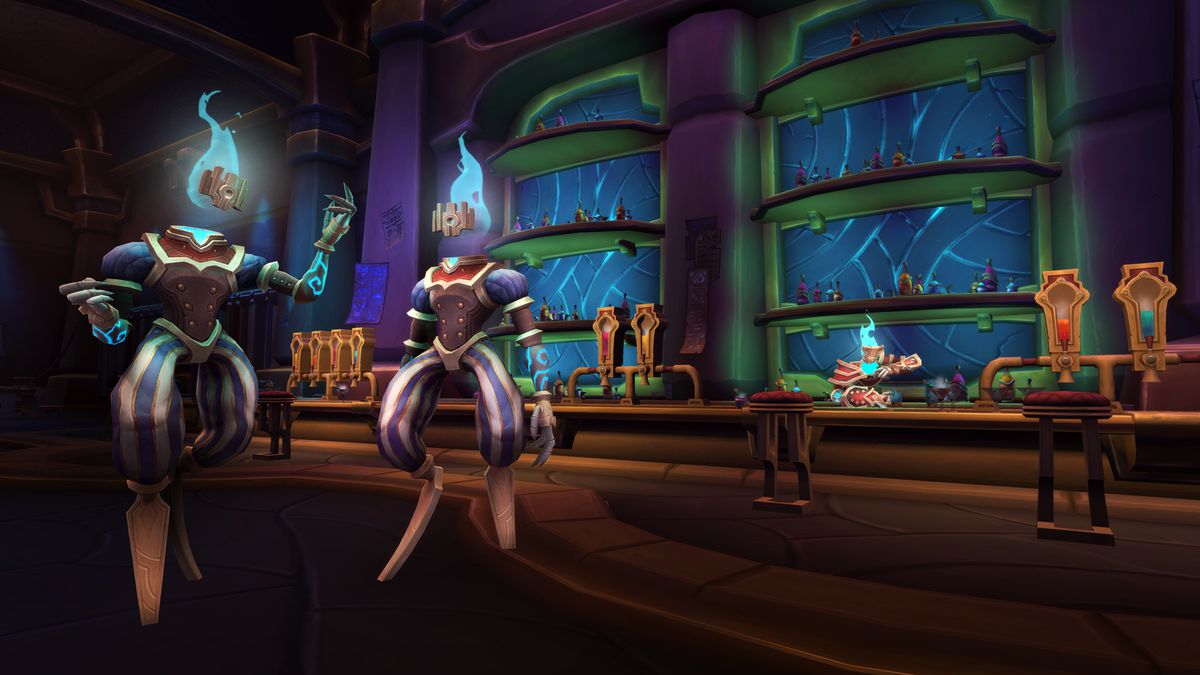 World of Warcraft - i Brokers, una razza di magici candelabri, stanno in piedi e chiacchierano nel mezzo del Mercato Velato