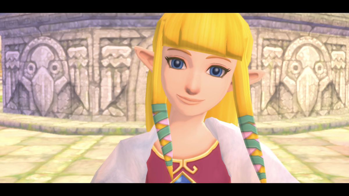 La Principessa Zelda sorride, di fronte alla telecamera in The Legend of Zelda: Skyward Sword HD