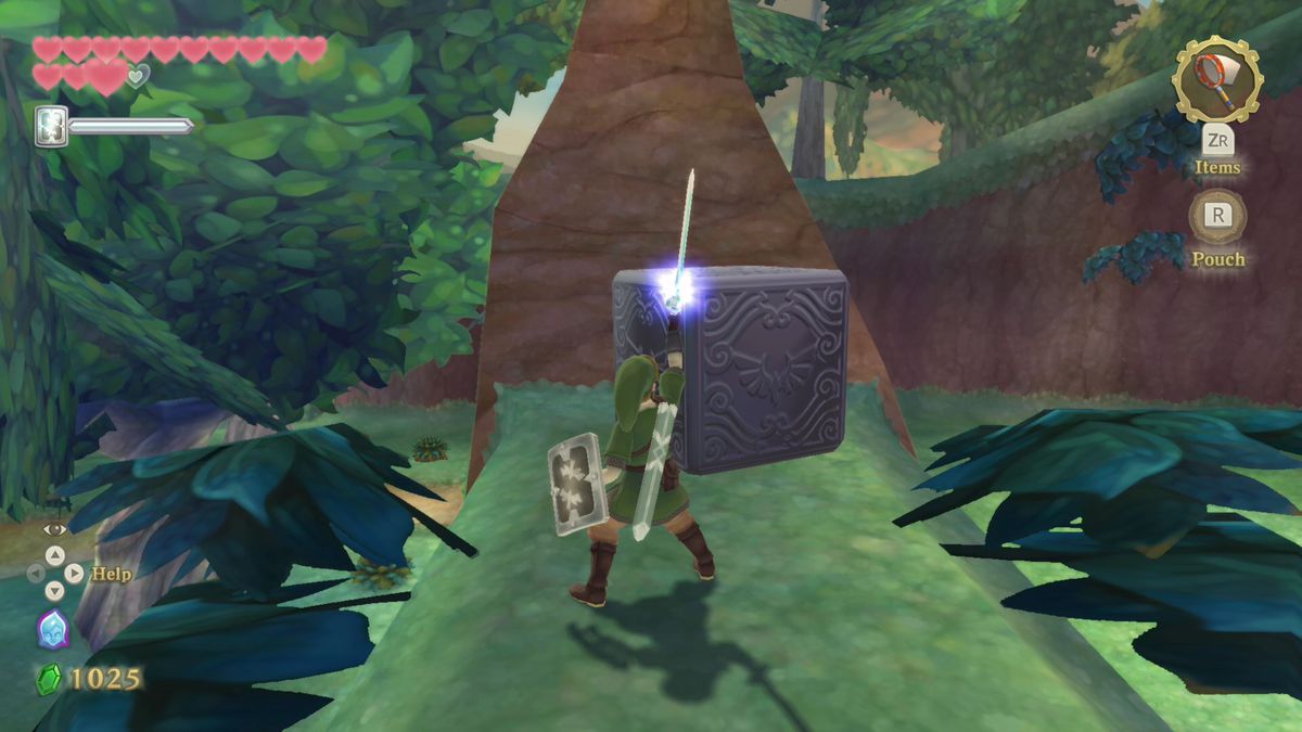 Link esplorando un'area boscosa in Skyward Sword HD
