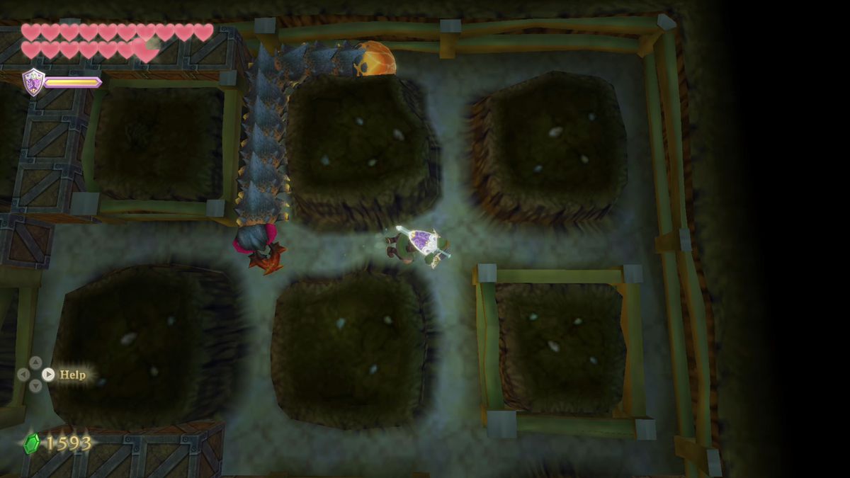 Link elude un nemico tra le rocce in Skyward Sword HD