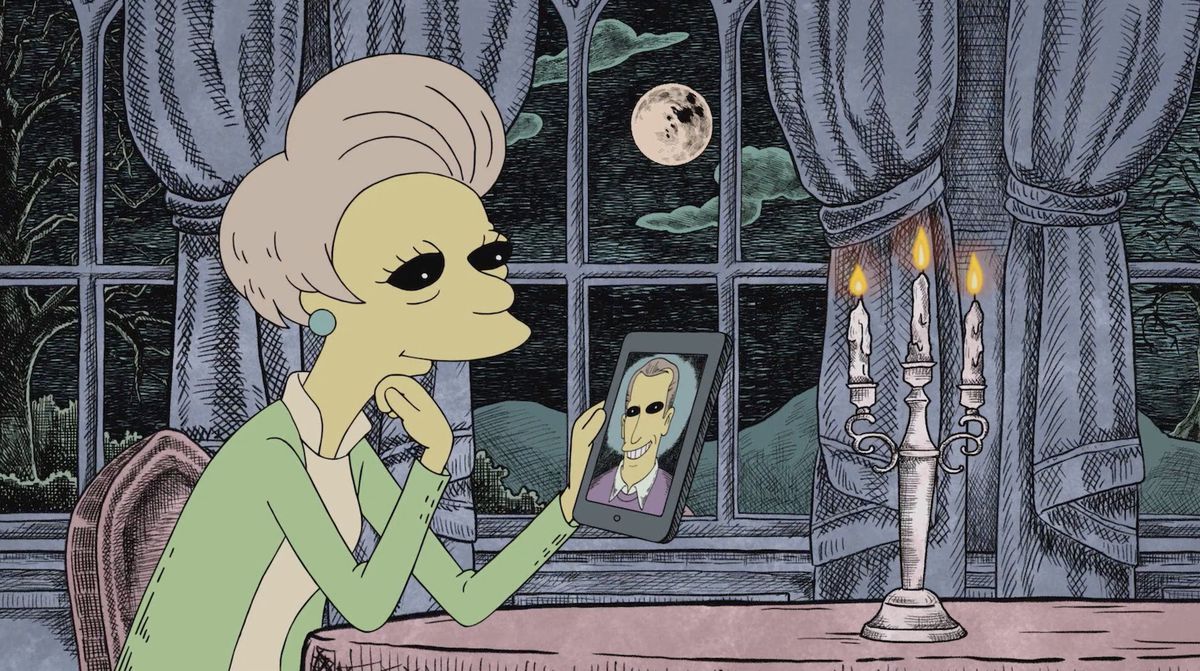 Edna come un disegno di Gorey ne I Simpson in