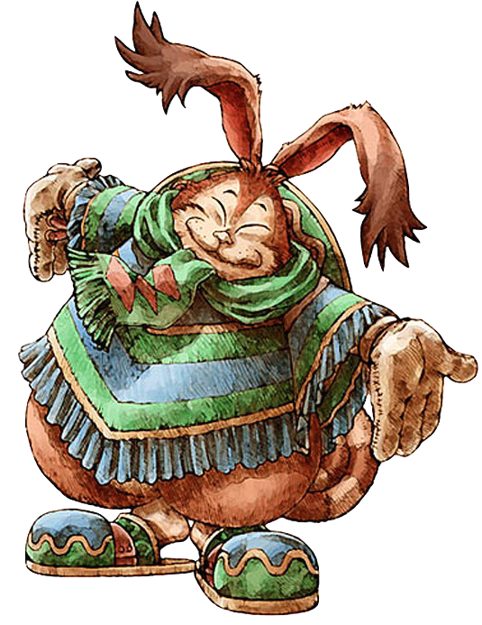 Un'illustrazione di Niccolò, il mercante di conigli in Legend of Mana