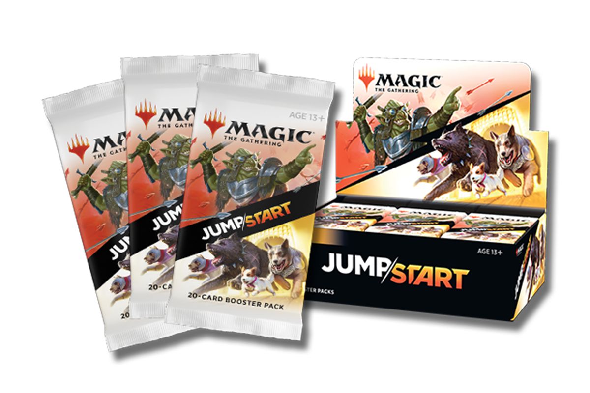 I pacchetti di carte Jumpstart includeranno cani e orchi sulla grafica del pacchetto.  Il design grafico, che divide le due fazioni con il nome Jumpstart, sottolinea che hai bisogno di 2 pacchetti per giocare.