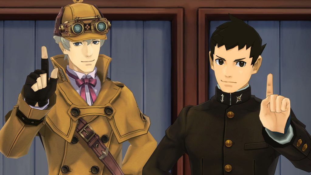 Herlock Sholmes (a sinistra) e Ryunosuke Naruhodo (a destra) in The Great Ace Attorney