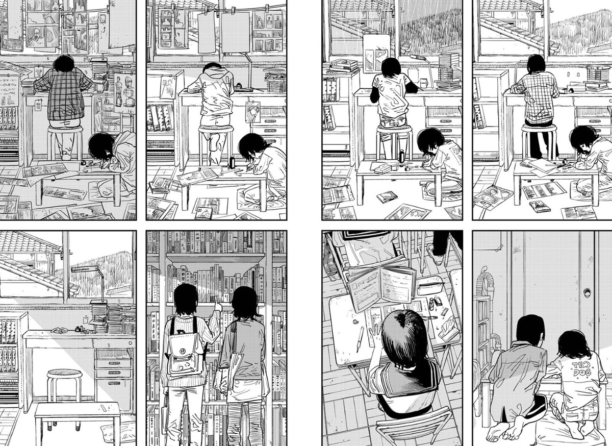 una serie di immagini di due ragazze che lavorano su un manga