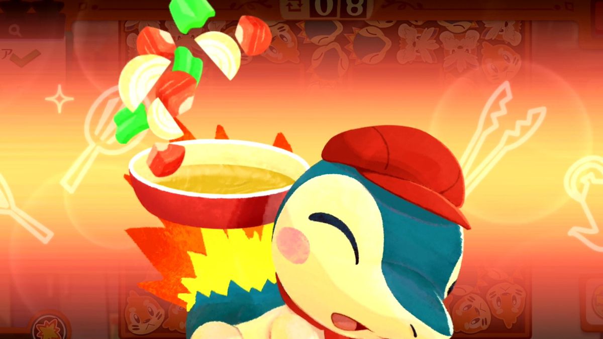 Cyndaquil cucina un piatto in Pokémon Cafe ReMix