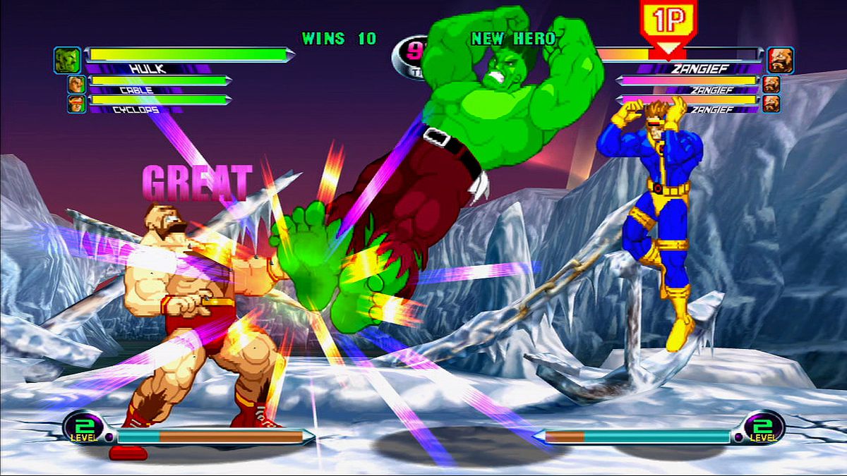 Hulk attacca in Marvel vs Capcom 2