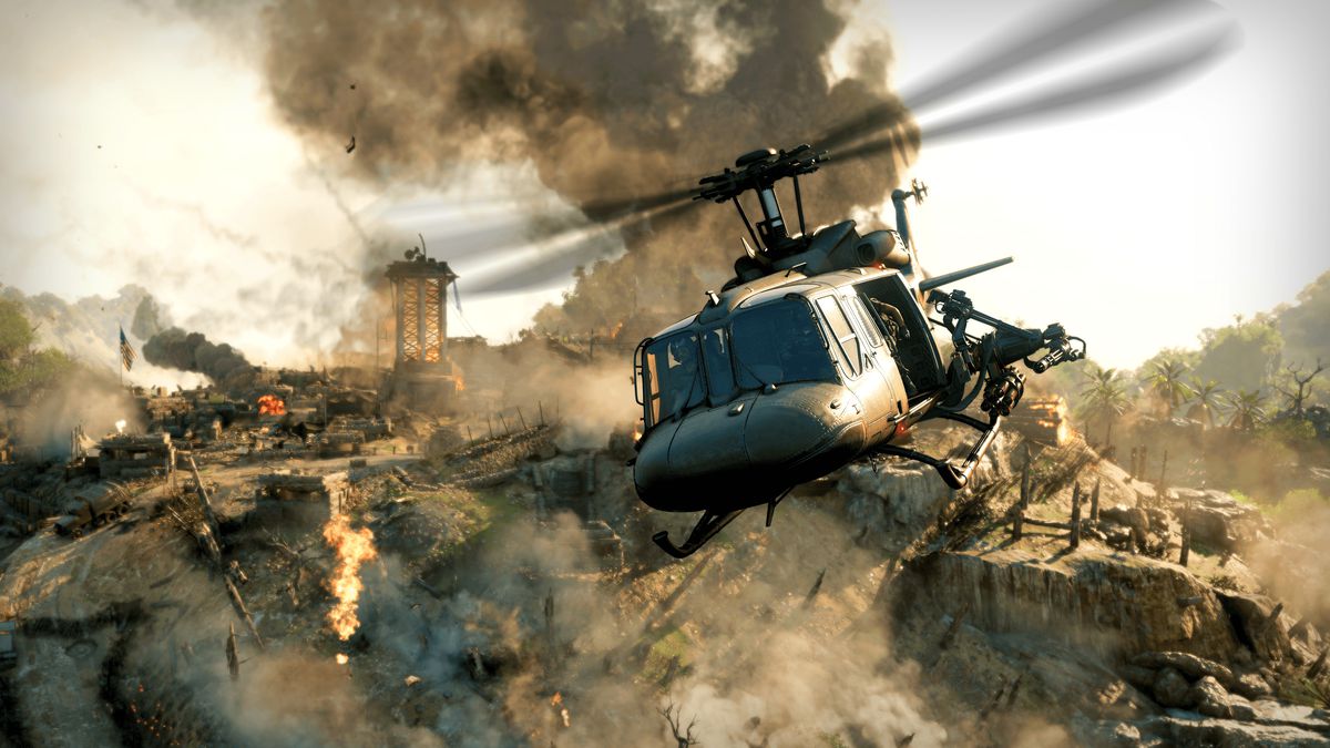 un elicottero con una mitragliatrice montata sul lato in Call of Duty: Black Ops Cold War