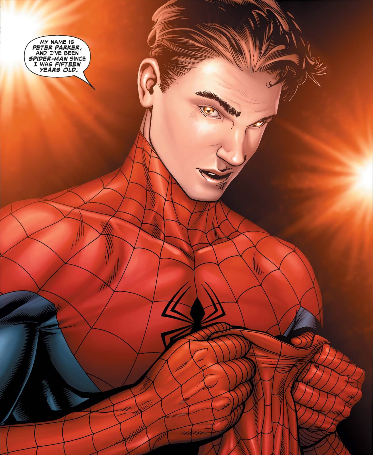 Peter Parker si smaschera di fronte a fotografi lampeggianti, dicendo: 