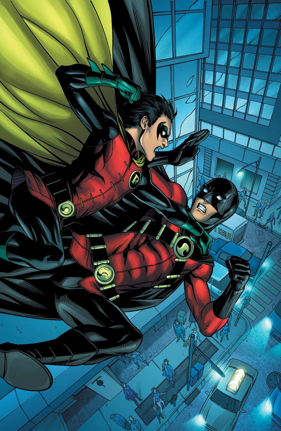 Damian Wayne/Robin e Tim Drake/Red Robin si scontrano sulla copertina di Red Robin #14 (2010)
