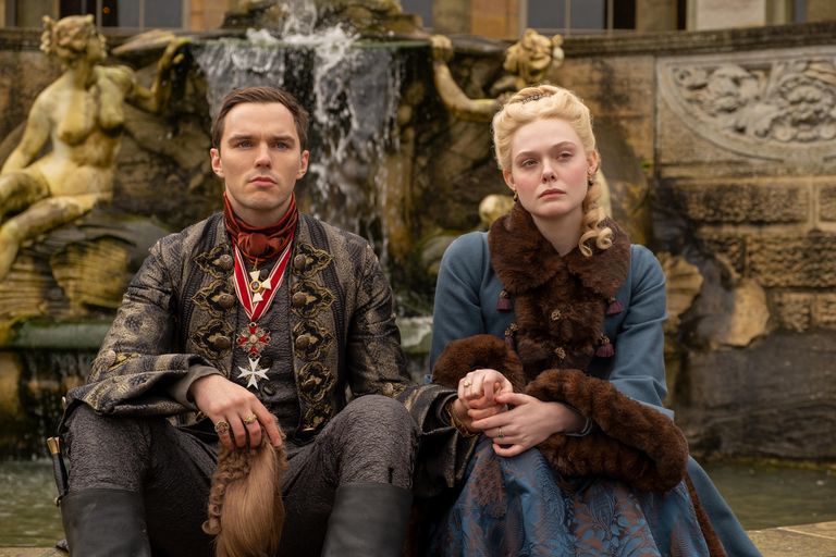 Nicholas Hoult and Elle Fanning as Emperor Peter III and Catherine the Great in The Great