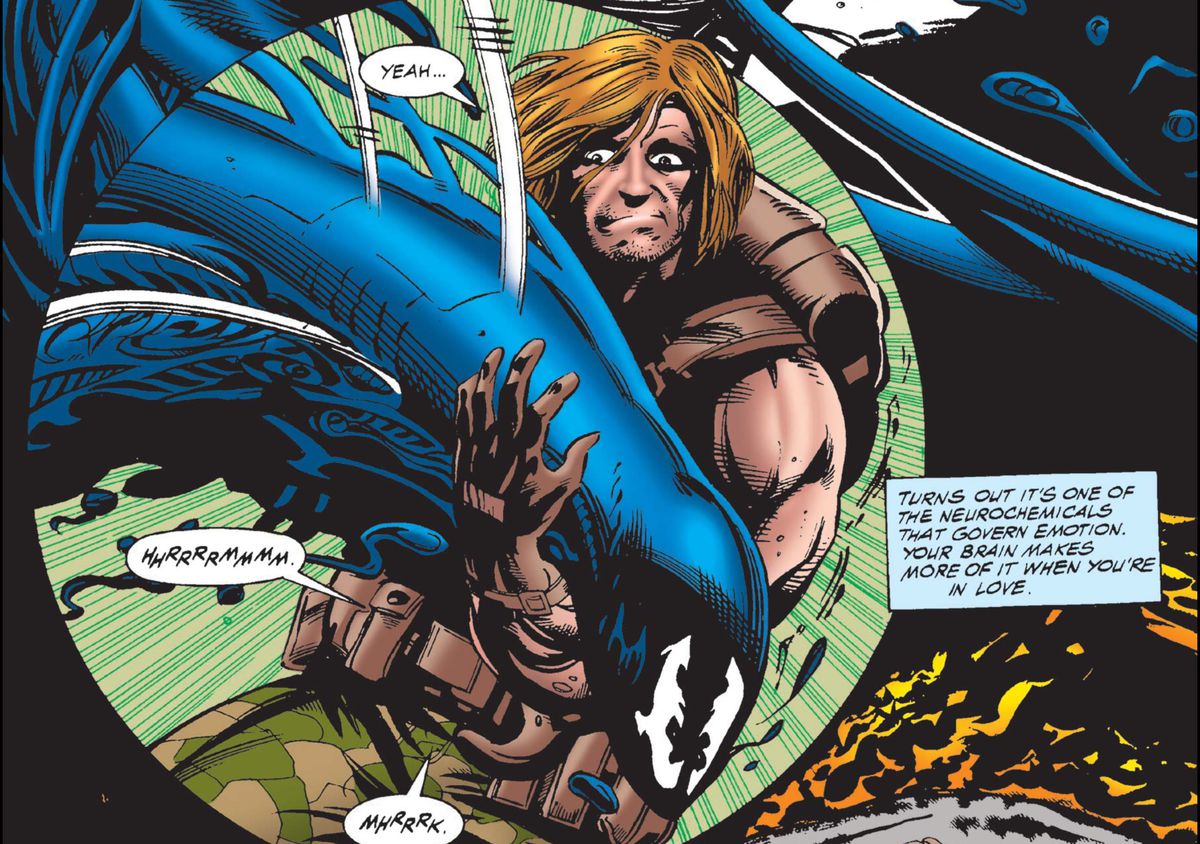 Un esploratore tiene un simbionte in Venom: The Hunger #3