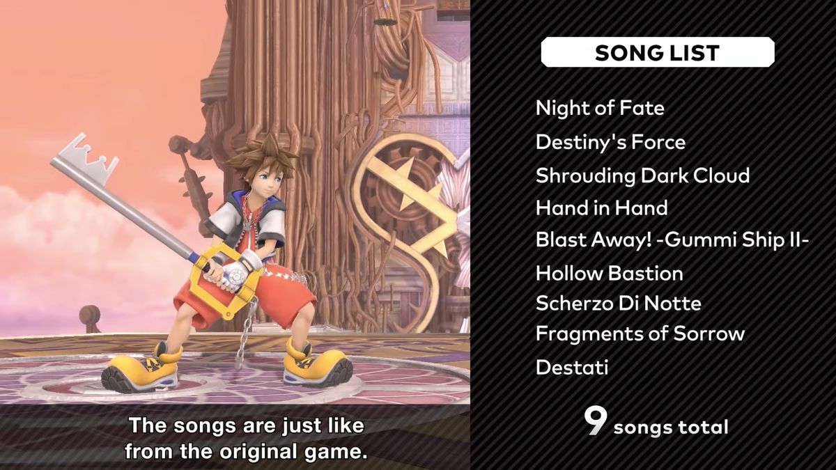 L'elenco dei brani di Sora da Super Smash Bros. Ultimate Challenger Pack 11