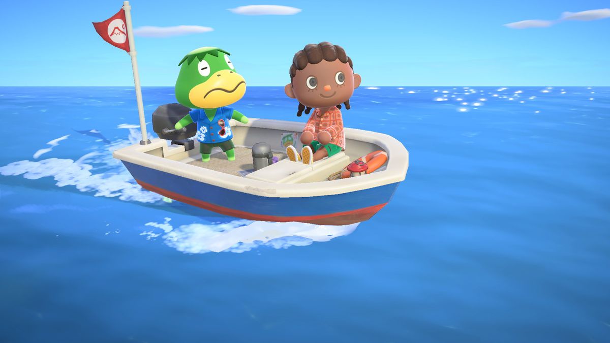 kapp’n on his boat with an animal crossing player