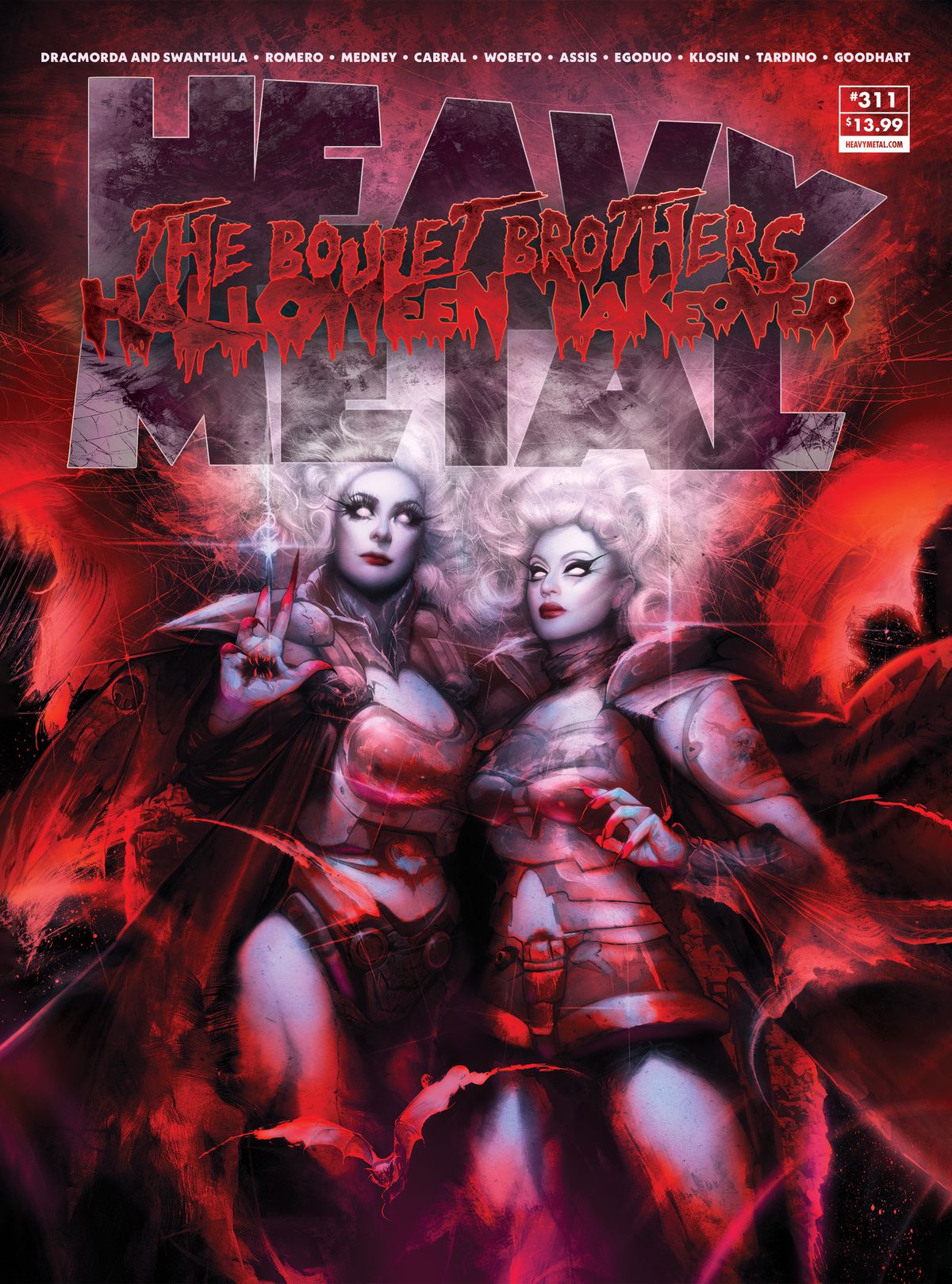Un'illustrazione di Dracmorda e Swanthula Boulet sulla copertina di Heavy Metal: The Boulet Brothers Halloween Takeover. 
