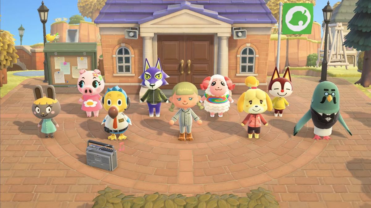 Personaggi di Animal Crossing che fanno yoga e altri esercizi calistenici nel gioco