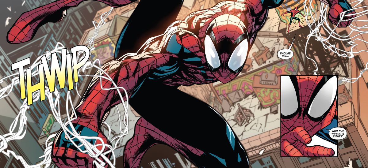 Peter Parker/Spider-Man vede un misterioso altro Spider-Man (Ben Reilly) che si aggira per la città.  