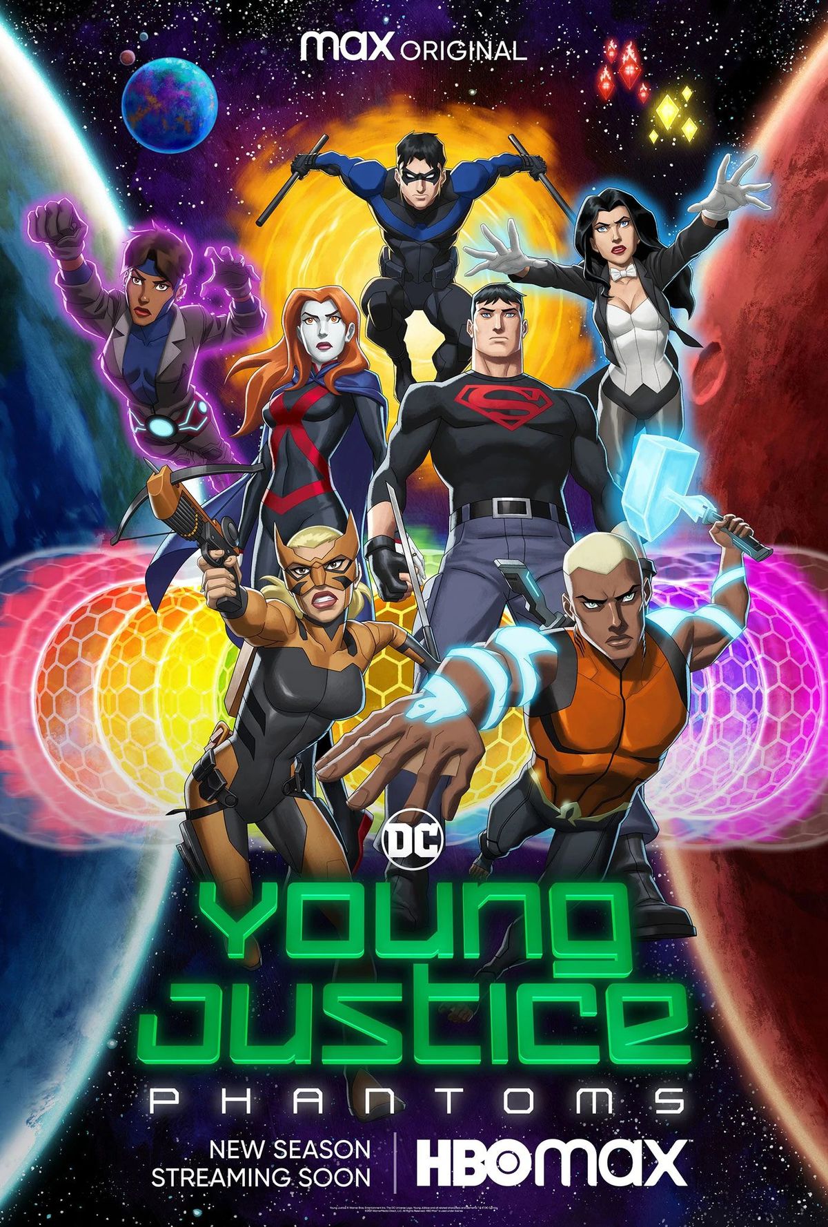 un poster che mostra i personaggi principali della giovane giustizia