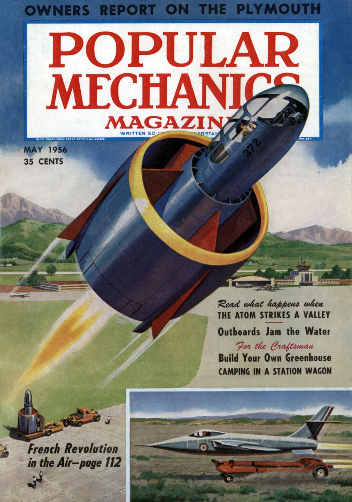 Copertina della rivista americana Popular Mechanics Magazine” maggio 1956 : La nuova rivoluzione francese nell'aria : un tail-sitter francese : SNECMA /BTZ Coleopter