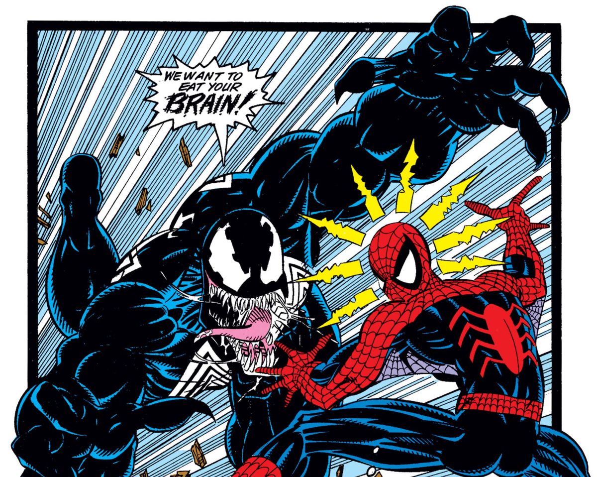 Venom attacca l'uomo ragno e vuole mangiargli il cervello