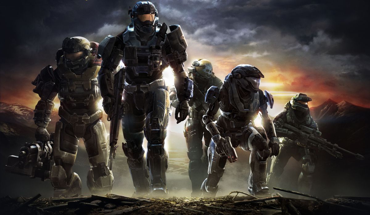 Artwork of Halo Reach featuring four Spartans