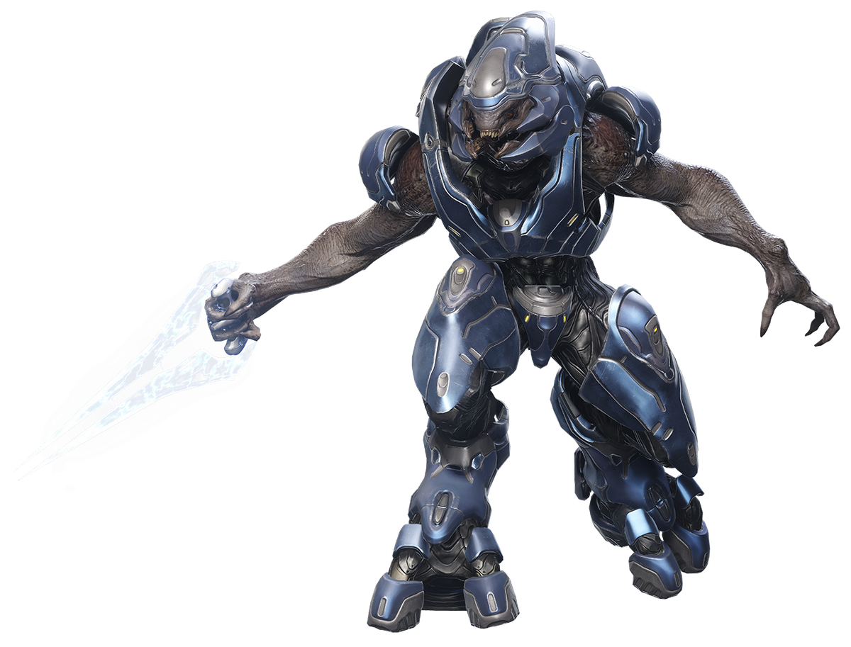 un rendering d'élite di Halo.  indossa un'armatura blu e impugna una spada energetica.