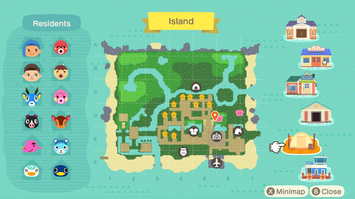 Animal Crossing: New Horizons mappa di un'isola chiamata 