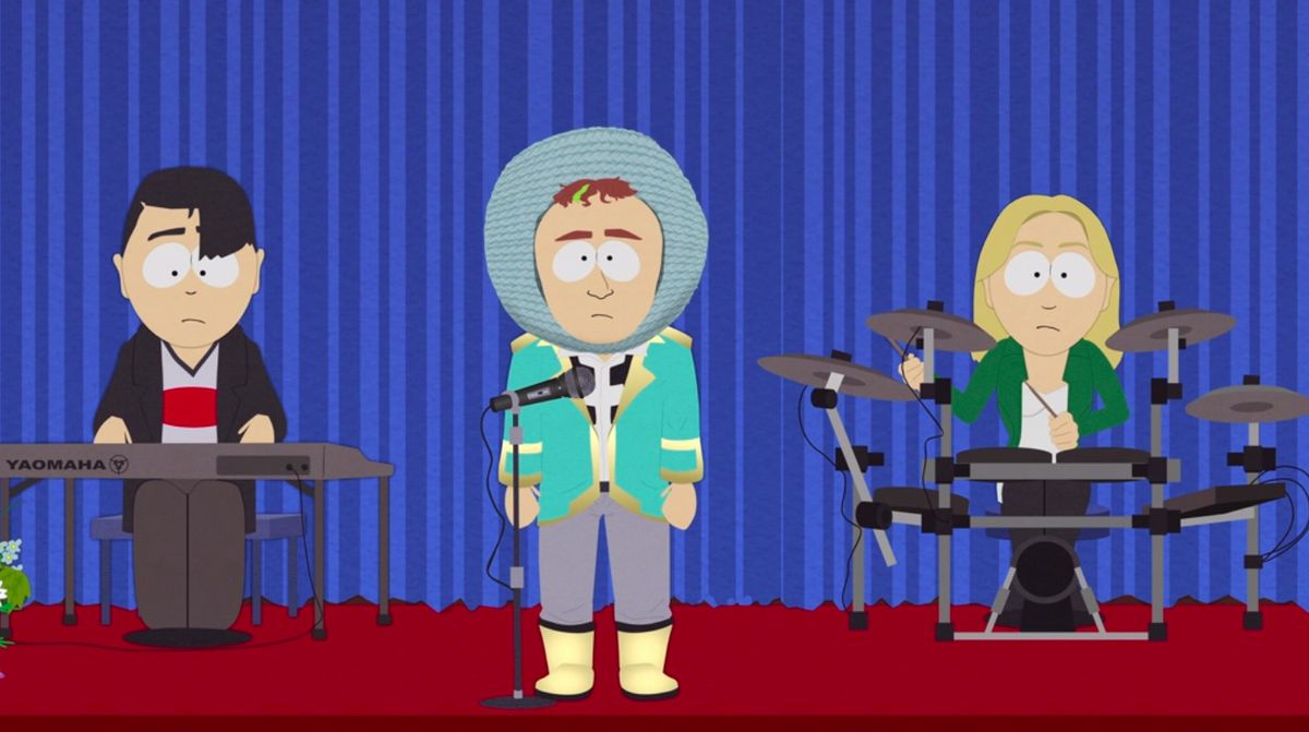 Una band in cui il cantante indossa un pannolino a South Park Post Covid