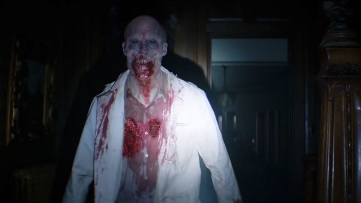 The Turnaround Zombie in Resident Evil: Welcome to Raccoon City si avvicina a Chris e Richard