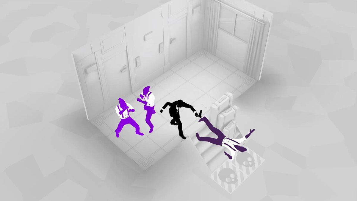 Combatte in spazi ristretti - L'agente lancia un paio di uomini vestiti di viola giù per le scale