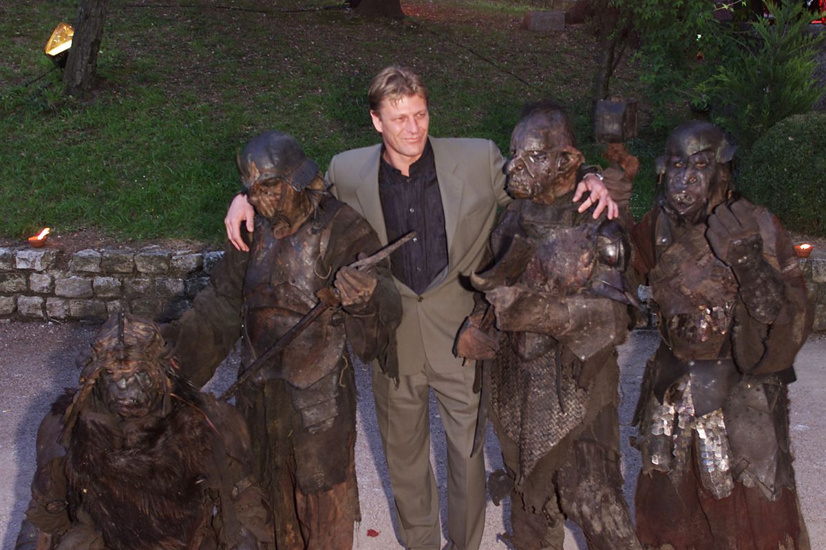 54th Cannes Film Festival Day 5 - ‘The Lord of the Rings’ party - Sean Bean poses with armored orc models