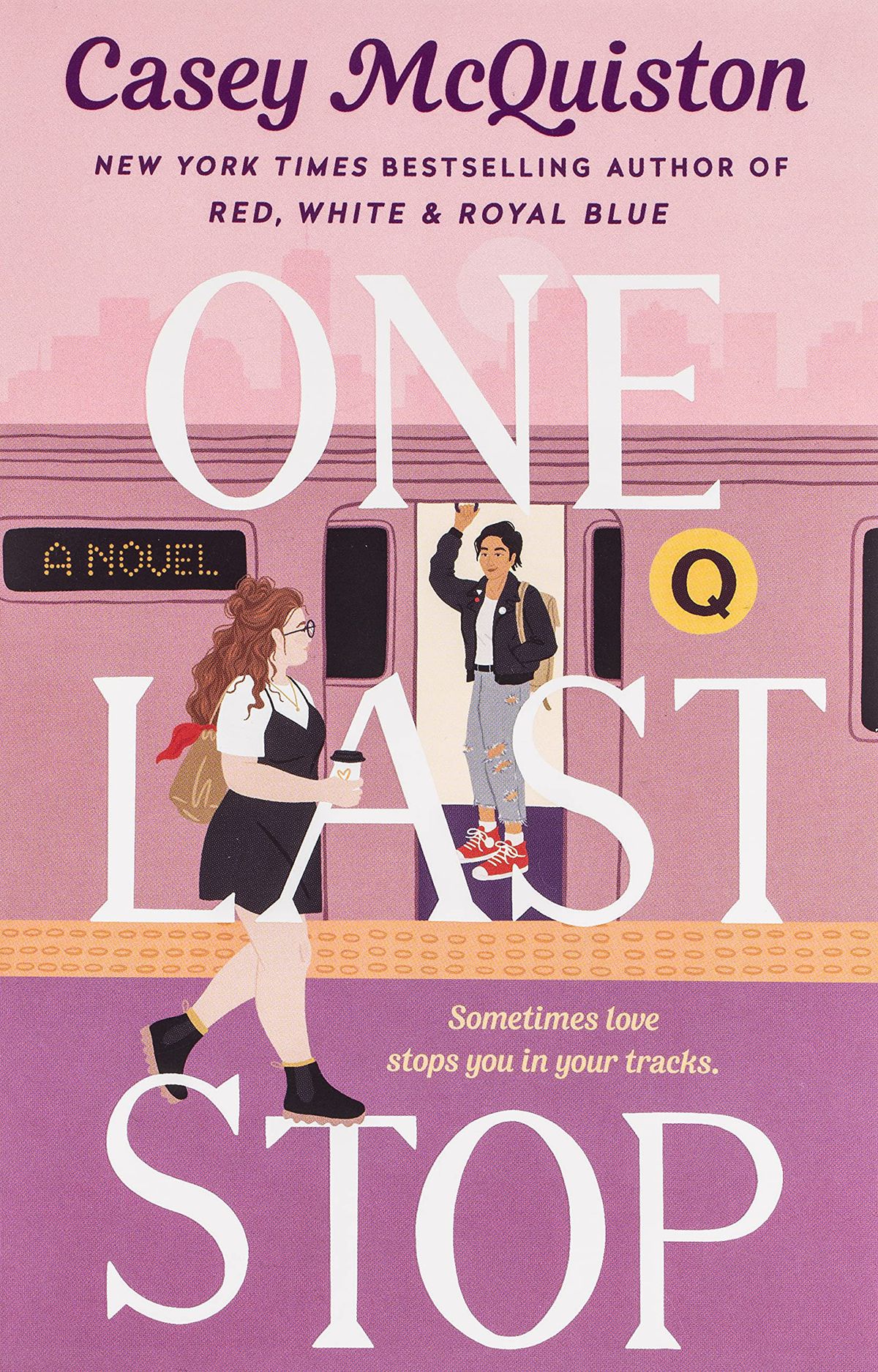 The cover for “One Last Stop” by Casey McQuiston, which shows two women in the subway