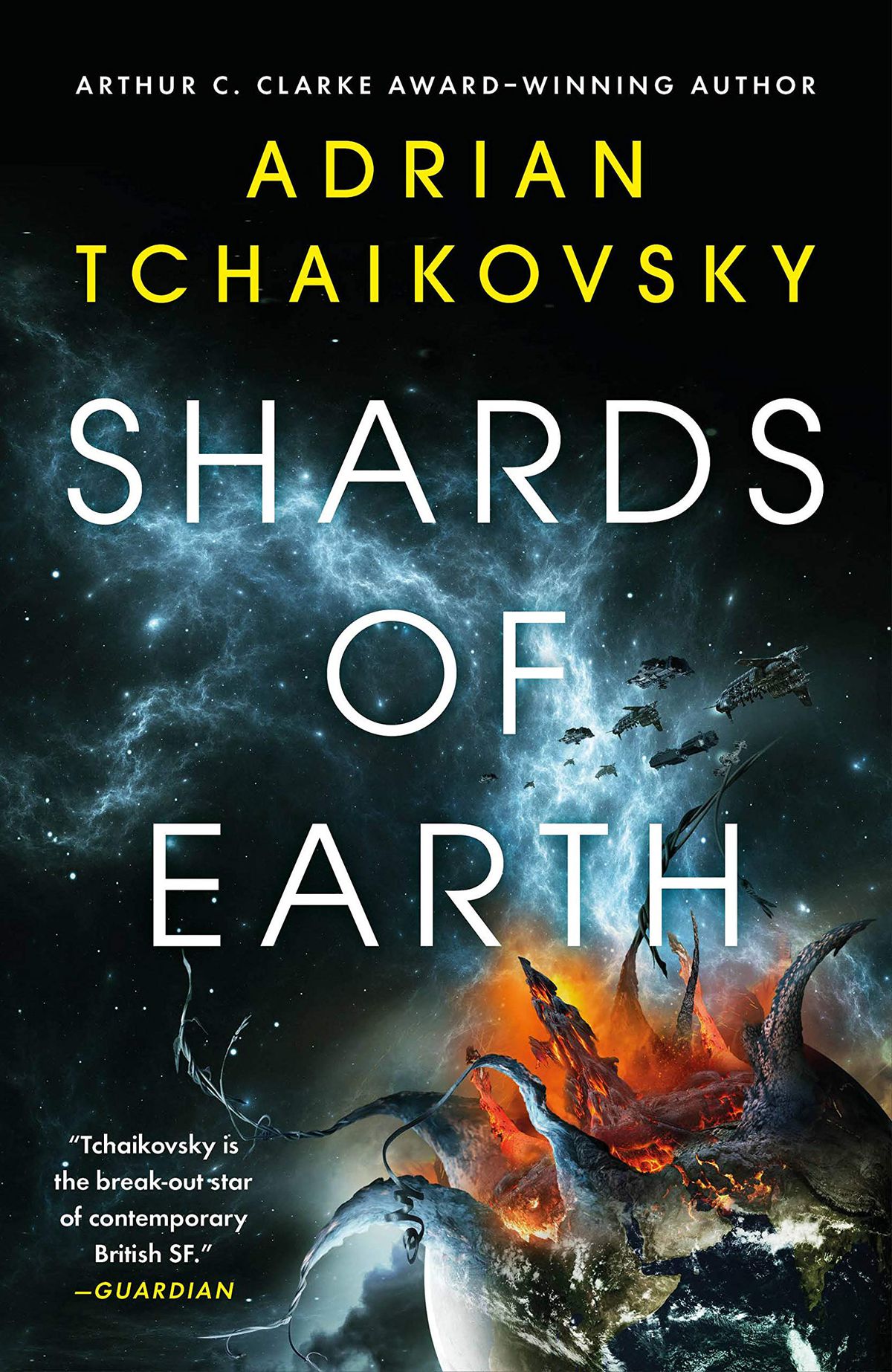 The cover of “Shards of Earth” by Adrian Tchaikovsky showing an exploding planet