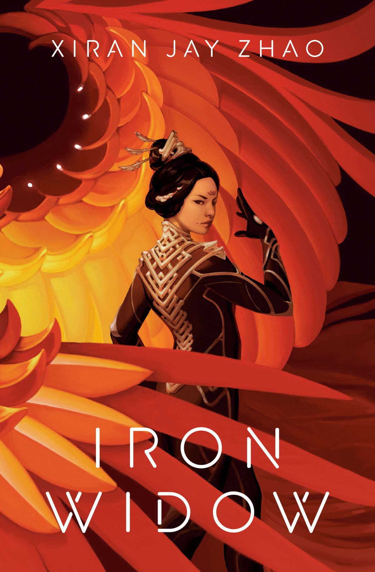 The cover for “Iron Widow” by Xiran Jay Zhao showing an Asian woman with giant bird wings wrapping around her