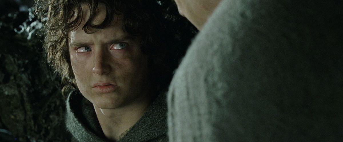 Frodo looks at Sam suspiciously in The Return of the King
