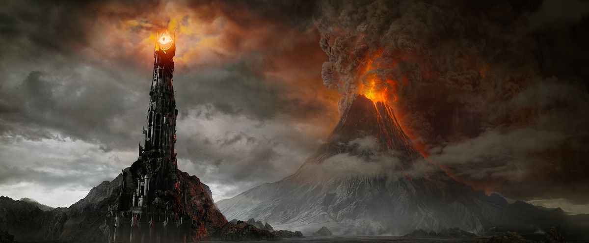 L'Occhio di Sauron si trova di fronte al Monte Fato ne Il Signore degli Anelli: Il Ritorno del Re