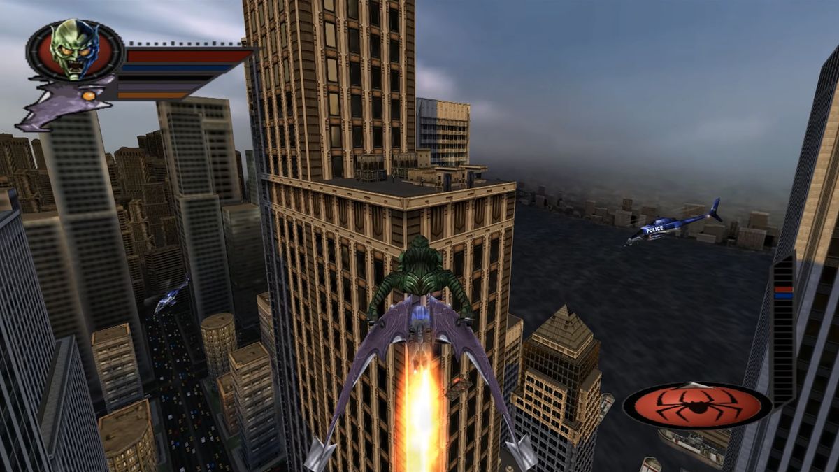 Green Goblin sorvola New York in un'immagine di Spider-Man (2002)