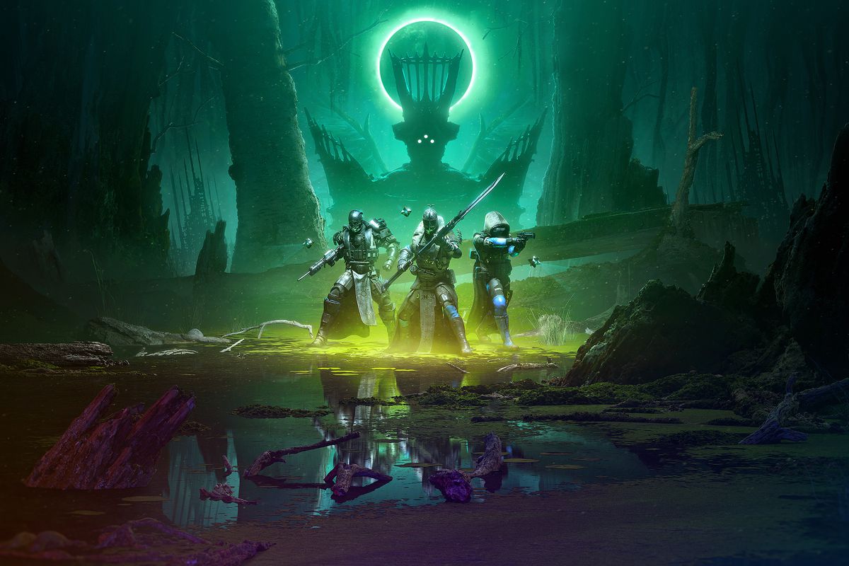 Artwork of the Witch Queen showing Destiny 2’s three classes and Savathun