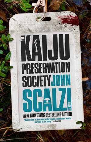 The cover for The Kaiju Preservation Society showing a luggage tag with the title on it
