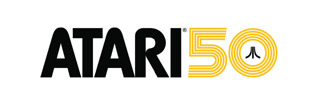 A logo for Atari’s 50th anniversary shows the classic Atari logo inside the number 50