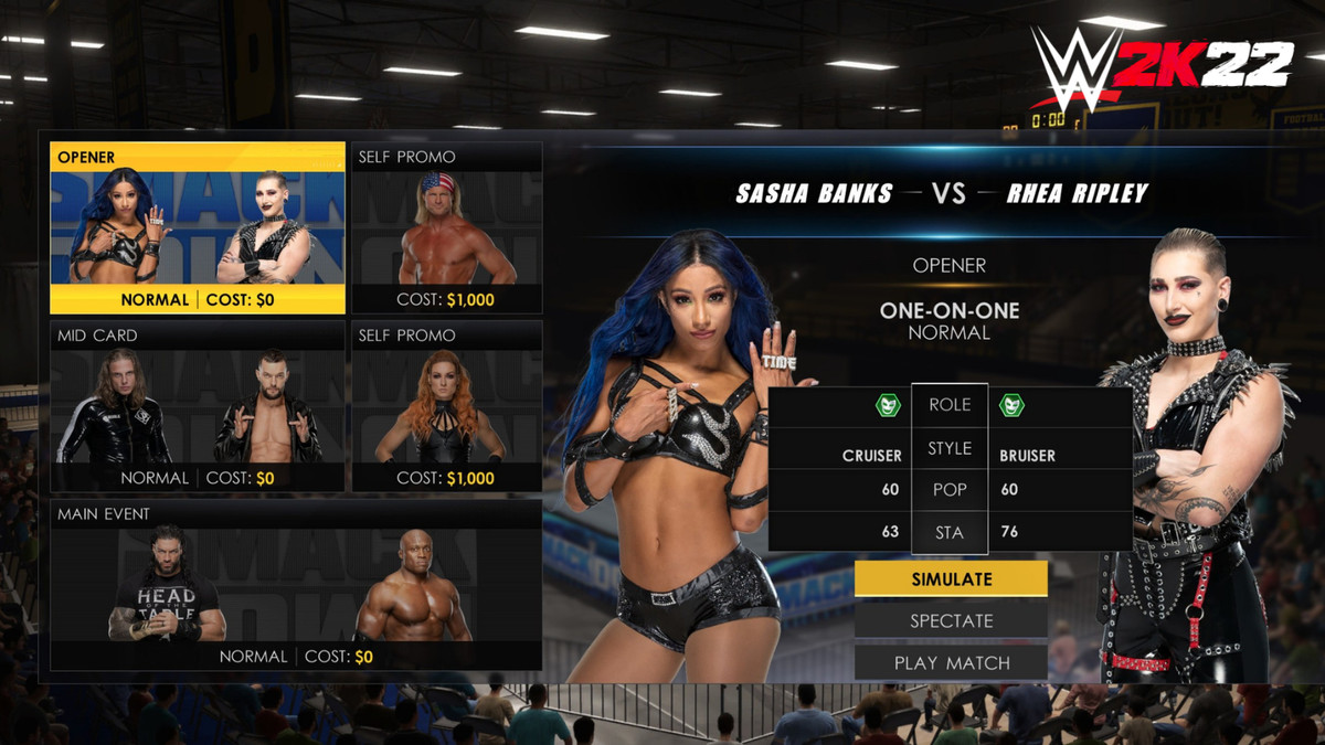 schermata di gestione nella modalità myGM di WWE 2K22