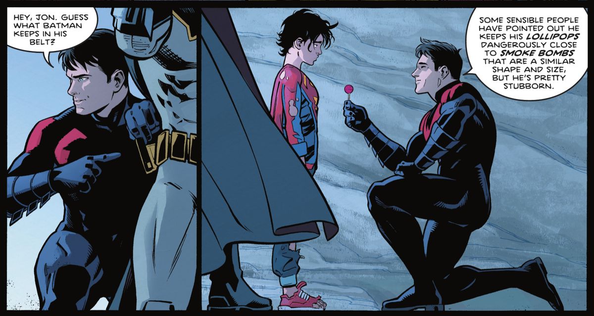“Ehi, Jon.  Indovina cosa tiene Batman nella cintura?