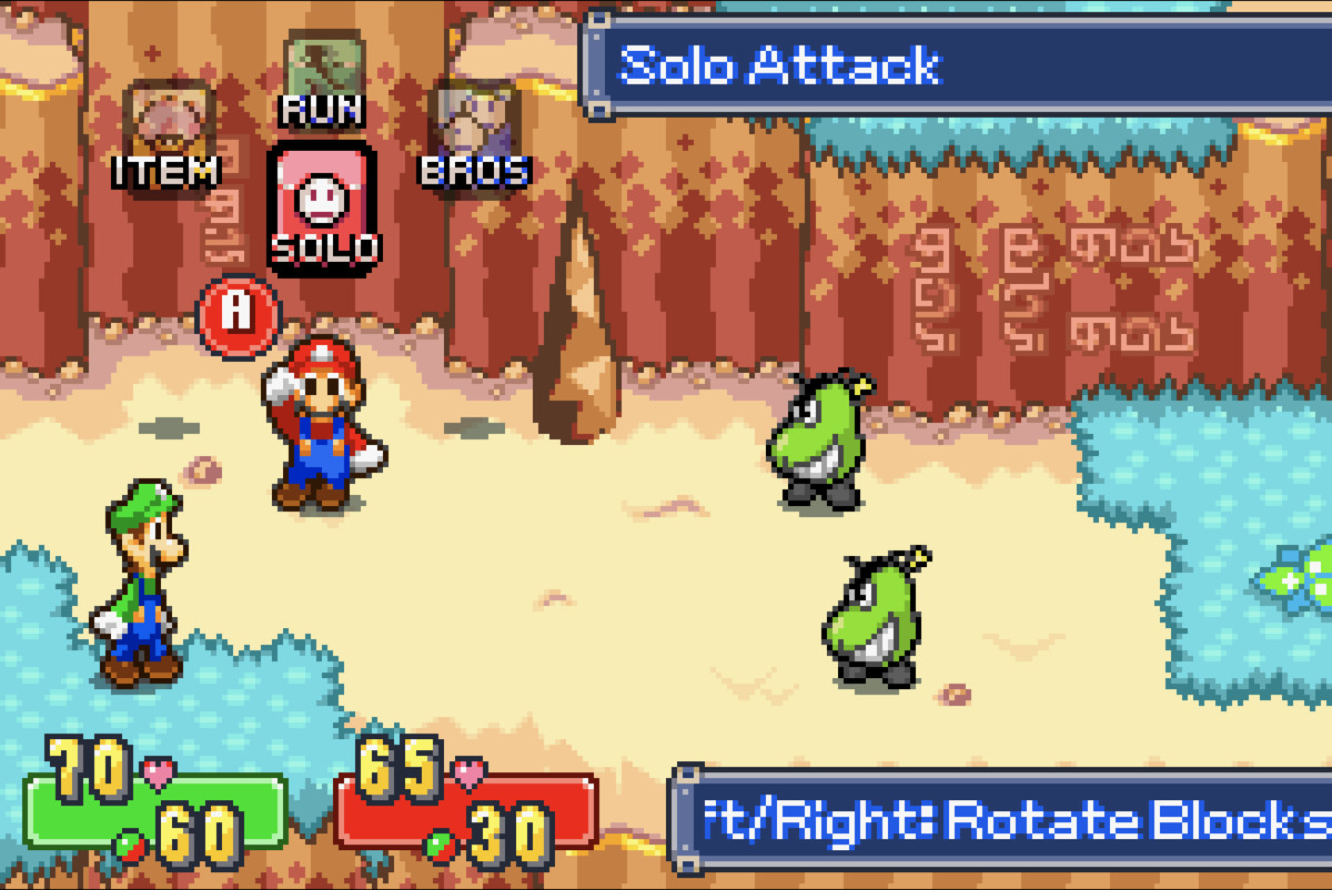 Mario e Luigi combattono contro alcuni fagioli nemici in Mario & Luigi Superstar Saga