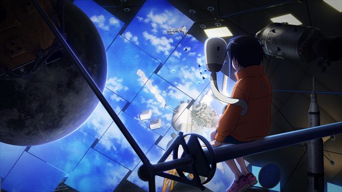 Konoha osserva la Terra dalla stazione spaziale Anshin in The Orbital Children.