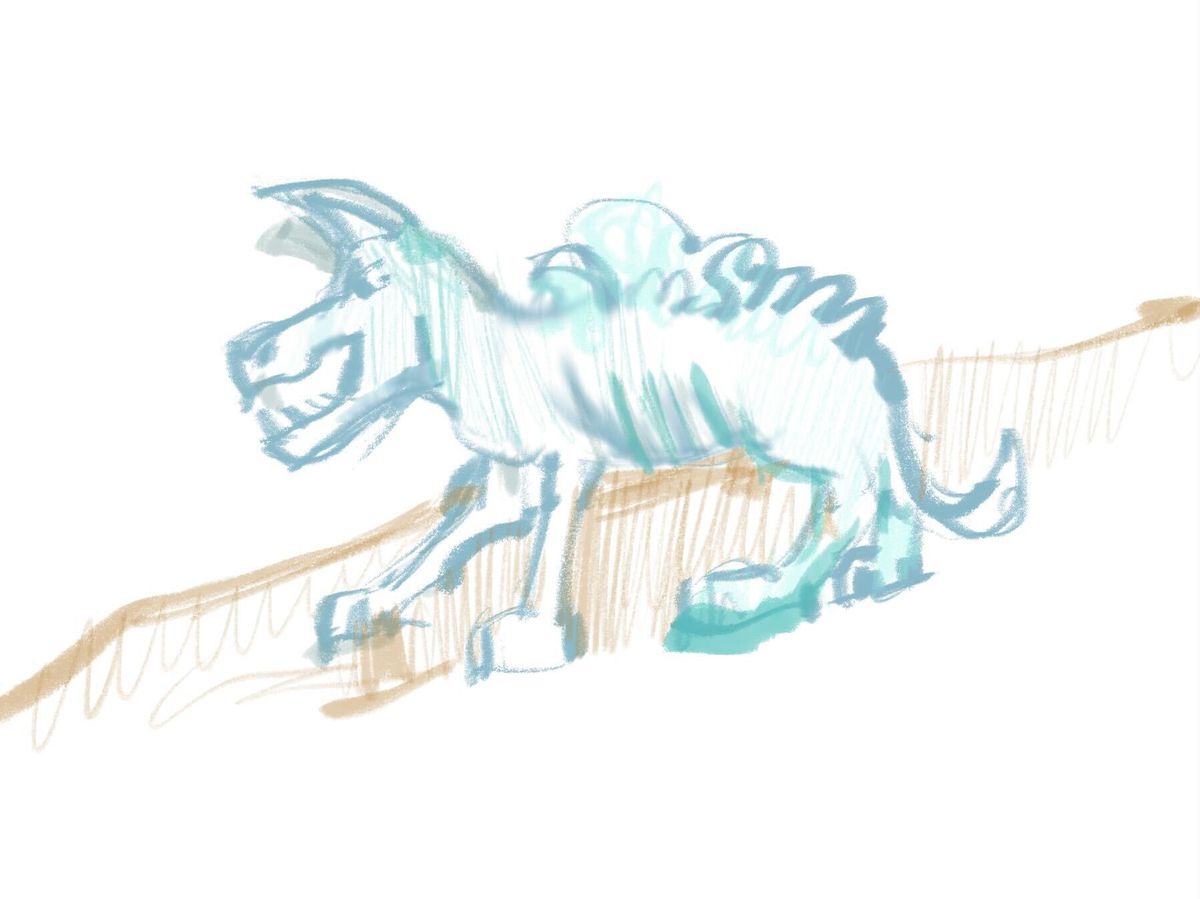 Un disegno del gigantesco cane malaticcio evocato in Elden Ring