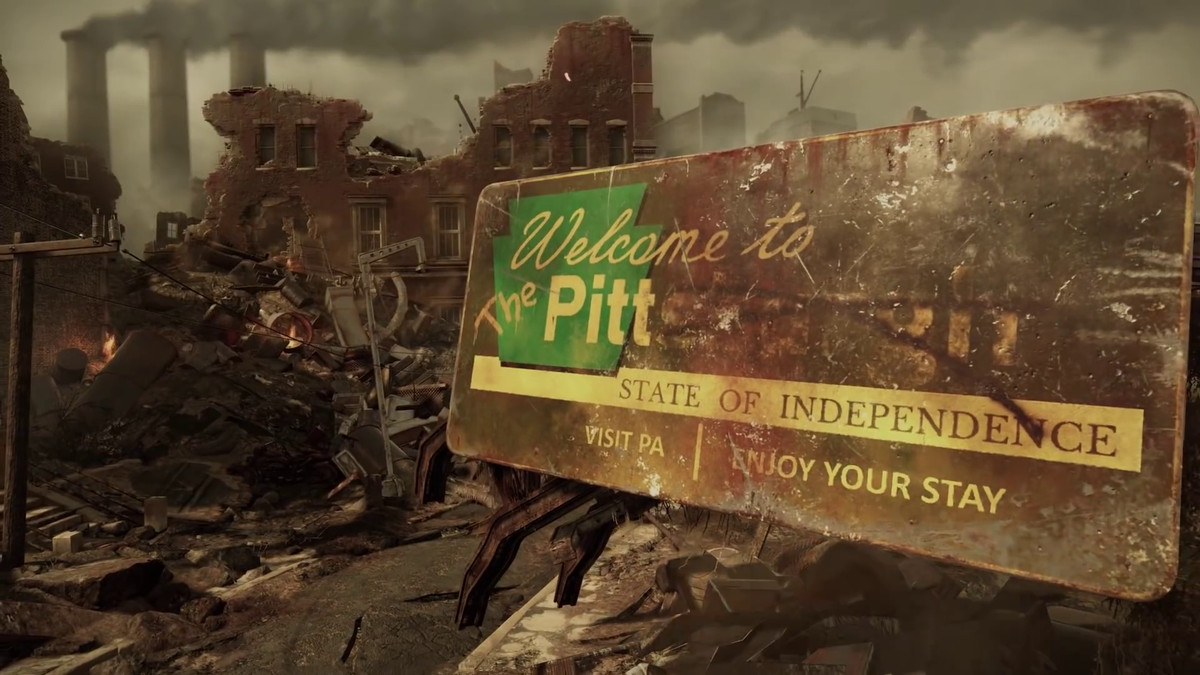 ha bombardato Pittsburgh, in Fallout 76, con il suo cartello di benvenuto alterato dai sopravvissuti per dire 