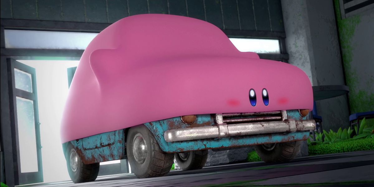 un rendering di Kirby che ha ingoiato un'auto a Kirby e nella Terra Dimenticata