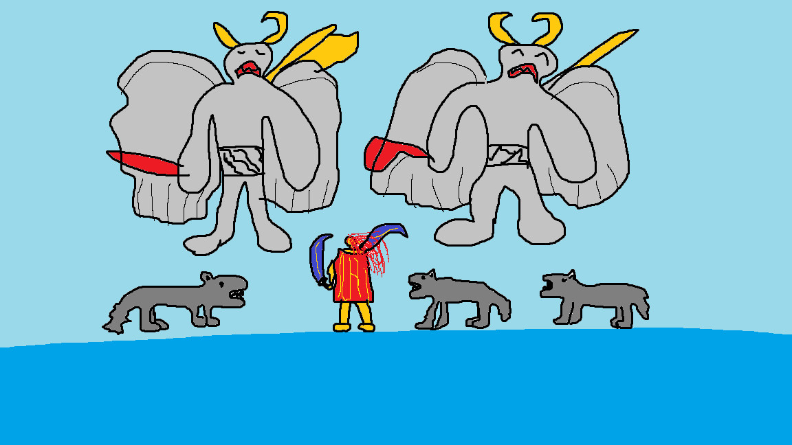 Un disegno di alcuni lupi e dei Valiant Gargoyle da Elden Ring