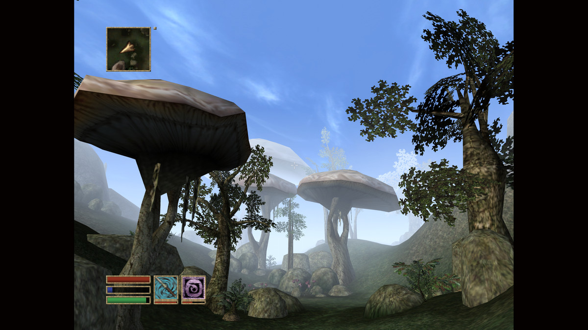 Un paesaggio a forma di fungo in The Elder Scrolls 3: Morrowind