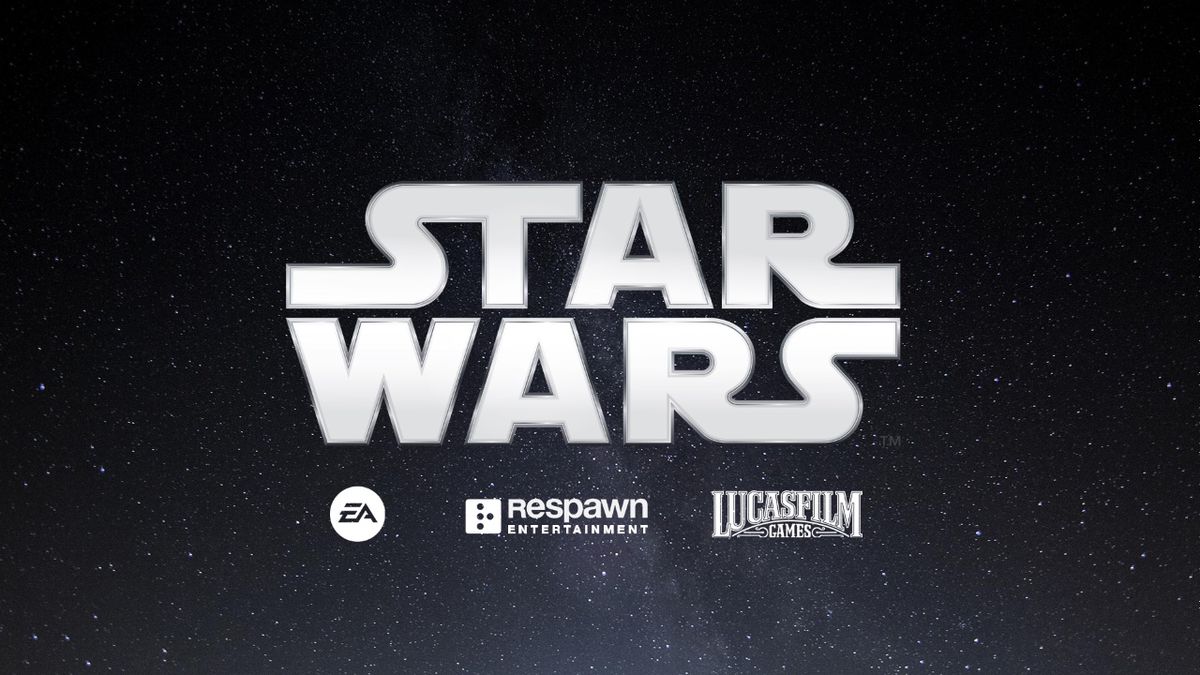 Il logo di Star Wars su uno sfondo stellato con i loghi di EA, Respawn Entertainment e Lucasfilm Games